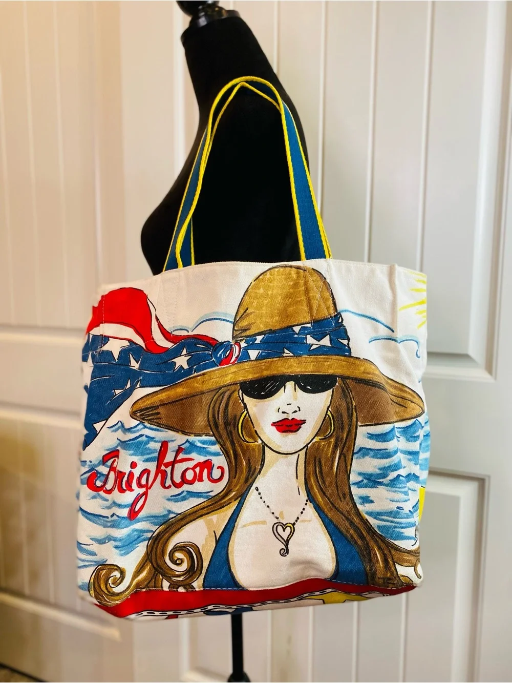 Brighton Beach Illustrated Canvas Tote Bag in Multi-Color - Picture 1 of 16